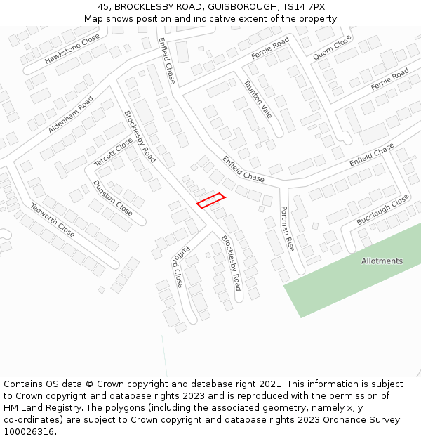 45, BROCKLESBY ROAD, GUISBOROUGH, TS14 7PX: Location map and indicative extent of plot