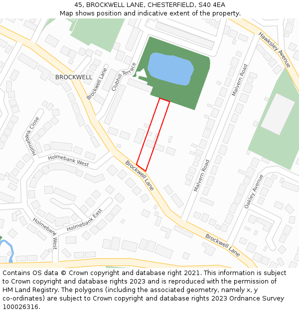 45, BROCKWELL LANE, CHESTERFIELD, S40 4EA: Location map and indicative extent of plot