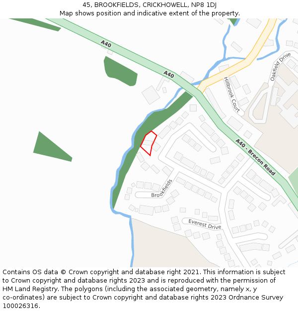 45, BROOKFIELDS, CRICKHOWELL, NP8 1DJ: Location map and indicative extent of plot