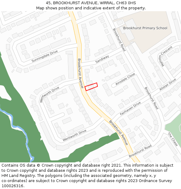 45, BROOKHURST AVENUE, WIRRAL, CH63 0HS: Location map and indicative extent of plot