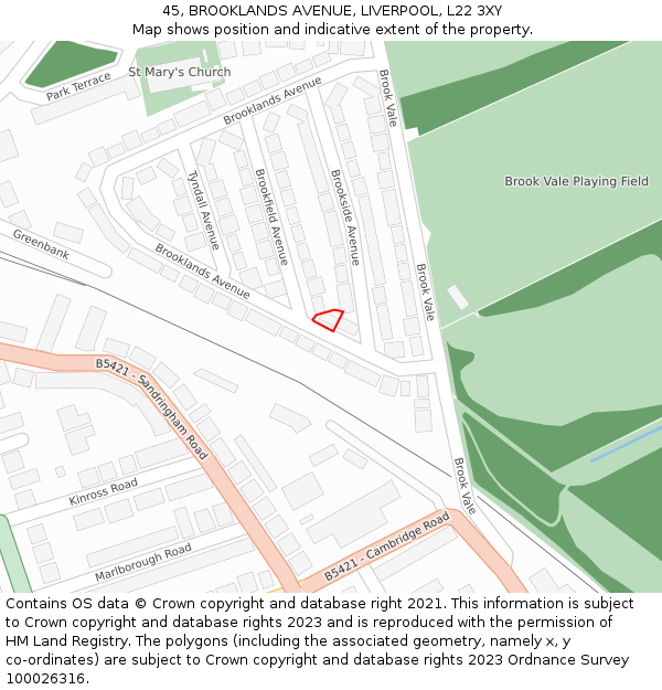 45, BROOKLANDS AVENUE, LIVERPOOL, L22 3XY: Location map and indicative extent of plot