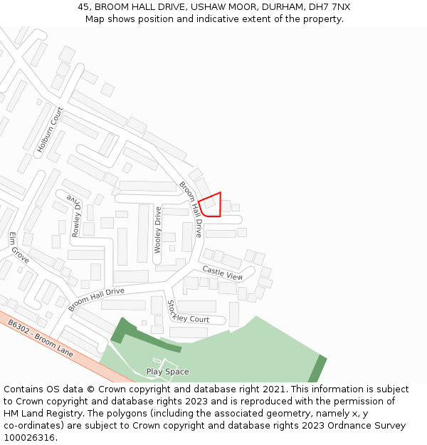 45, BROOM HALL DRIVE, USHAW MOOR, DURHAM, DH7 7NX: Location map and indicative extent of plot
