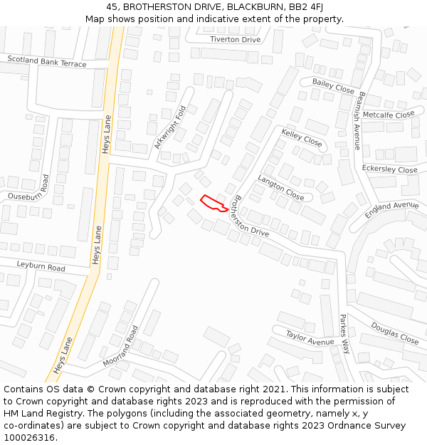 45, BROTHERSTON DRIVE, BLACKBURN, BB2 4FJ: Location map and indicative extent of plot