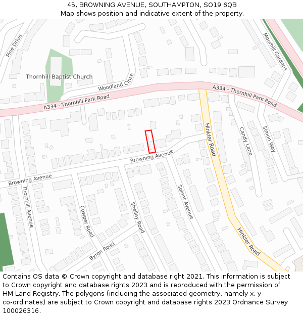 45, BROWNING AVENUE, SOUTHAMPTON, SO19 6QB: Location map and indicative extent of plot