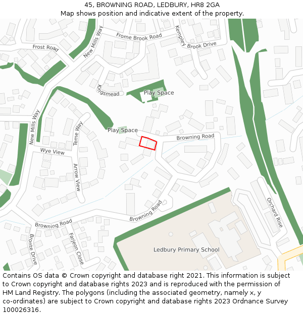 45, BROWNING ROAD, LEDBURY, HR8 2GA: Location map and indicative extent of plot