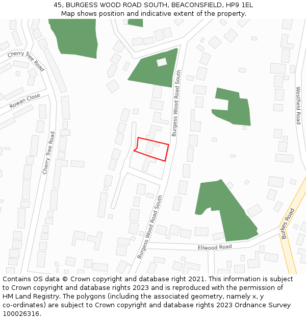 45, BURGESS WOOD ROAD SOUTH, BEACONSFIELD, HP9 1EL: Location map and indicative extent of plot