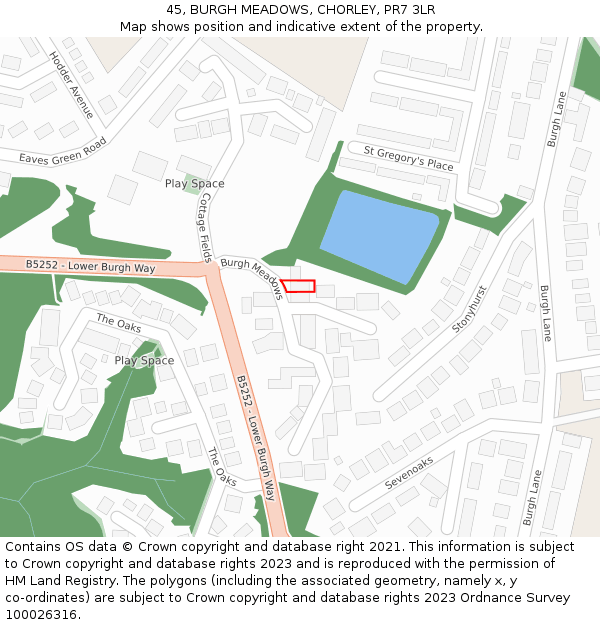 45, BURGH MEADOWS, CHORLEY, PR7 3LR: Location map and indicative extent of plot