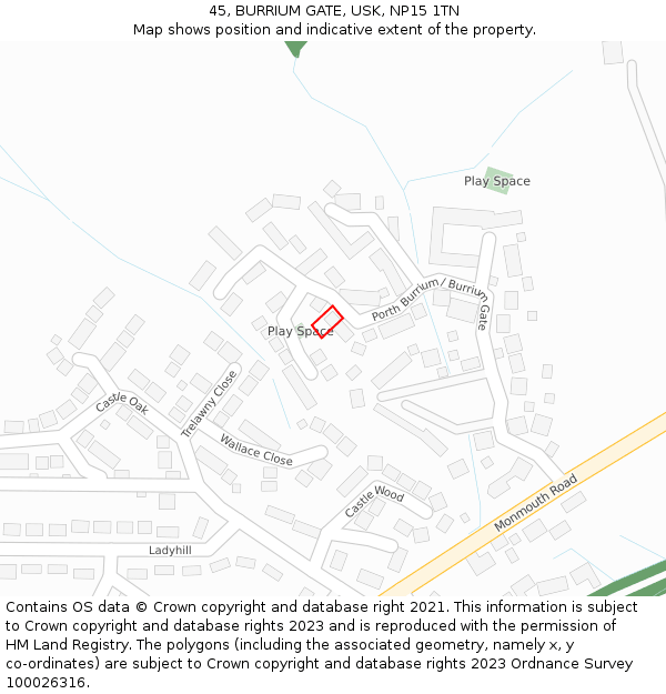 45, BURRIUM GATE, USK, NP15 1TN: Location map and indicative extent of plot