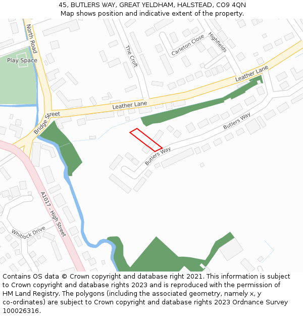 45, BUTLERS WAY, GREAT YELDHAM, HALSTEAD, CO9 4QN: Location map and indicative extent of plot