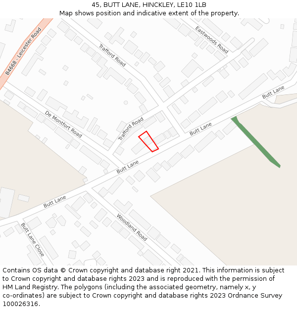 45, BUTT LANE, HINCKLEY, LE10 1LB: Location map and indicative extent of plot