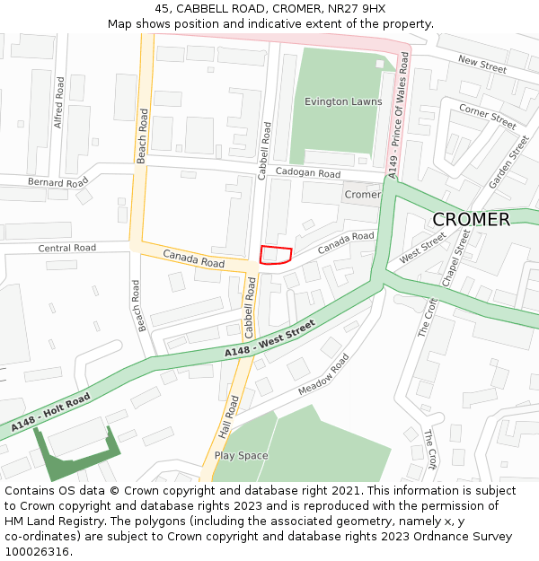 45, CABBELL ROAD, CROMER, NR27 9HX: Location map and indicative extent of plot