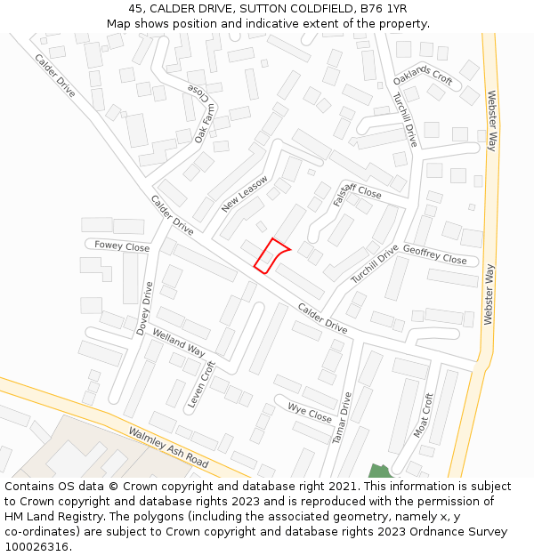 45, CALDER DRIVE, SUTTON COLDFIELD, B76 1YR: Location map and indicative extent of plot