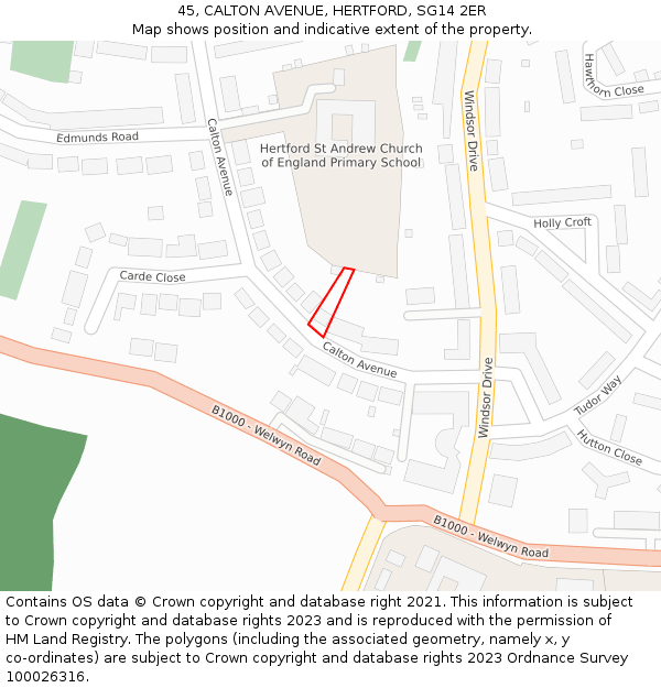 45, CALTON AVENUE, HERTFORD, SG14 2ER: Location map and indicative extent of plot