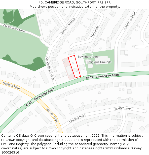 45, CAMBRIDGE ROAD, SOUTHPORT, PR9 9PR: Location map and indicative extent of plot