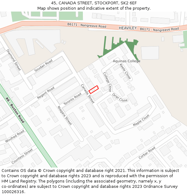 45, CANADA STREET, STOCKPORT, SK2 6EF: Location map and indicative extent of plot