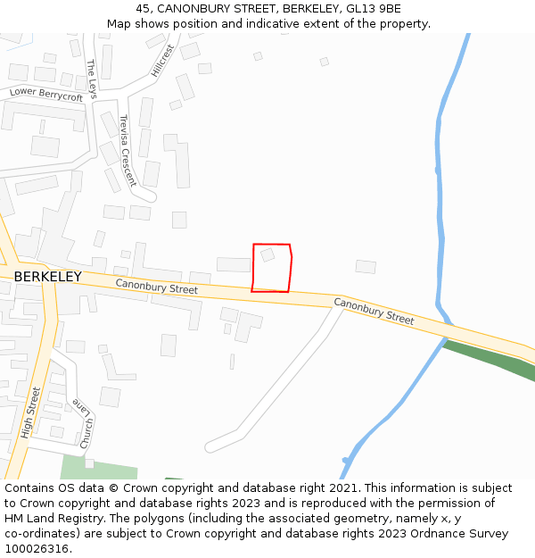 45, CANONBURY STREET, BERKELEY, GL13 9BE: Location map and indicative extent of plot
