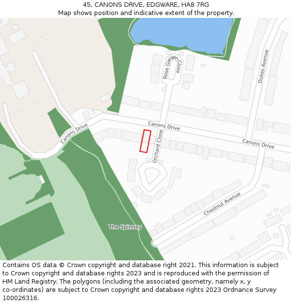 45, CANONS DRIVE, EDGWARE, HA8 7RG: Location map and indicative extent of plot