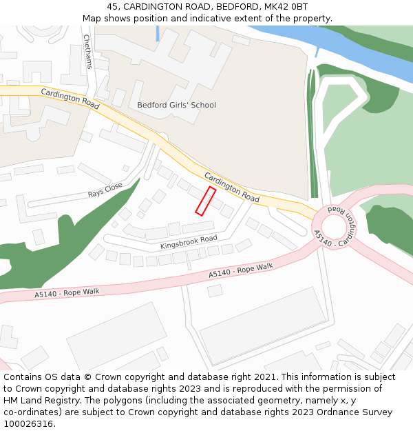 45, CARDINGTON ROAD, BEDFORD, MK42 0BT: Location map and indicative extent of plot