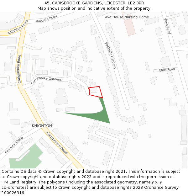 45, CARISBROOKE GARDENS, LEICESTER, LE2 3PR: Location map and indicative extent of plot