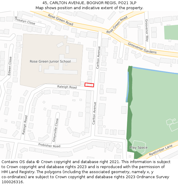 45, CARLTON AVENUE, BOGNOR REGIS, PO21 3LP: Location map and indicative extent of plot