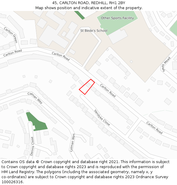 45, CARLTON ROAD, REDHILL, RH1 2BY: Location map and indicative extent of plot