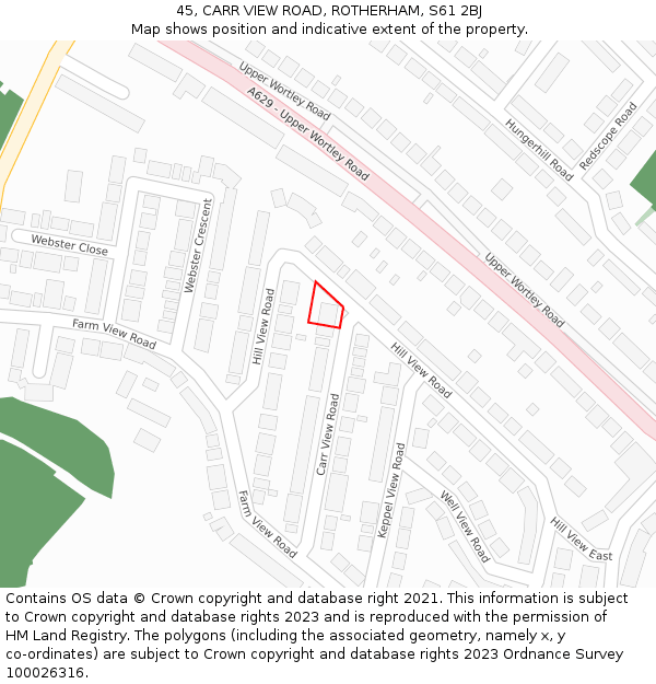 45, CARR VIEW ROAD, ROTHERHAM, S61 2BJ: Location map and indicative extent of plot