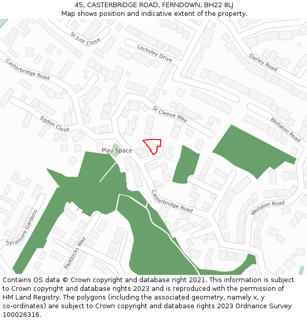 45, CASTERBRIDGE ROAD, FERNDOWN, BH22 8LJ: Location map and indicative extent of plot