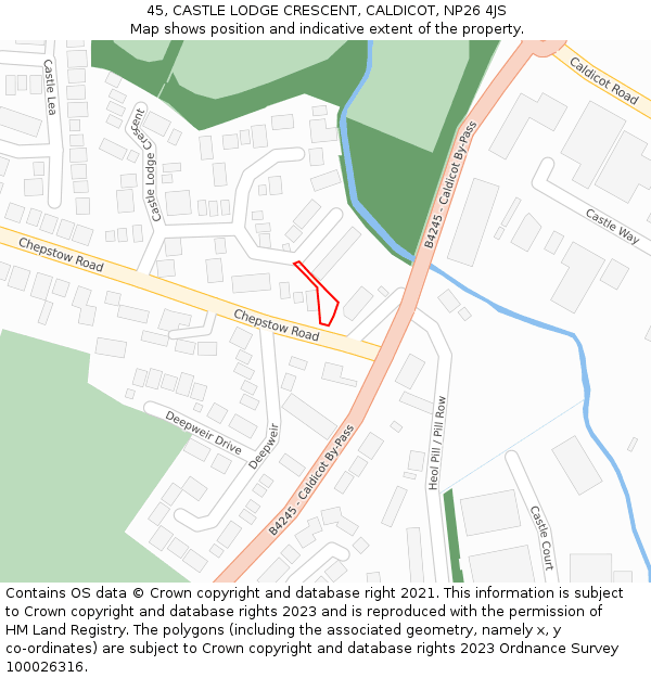 45, CASTLE LODGE CRESCENT, CALDICOT, NP26 4JS: Location map and indicative extent of plot