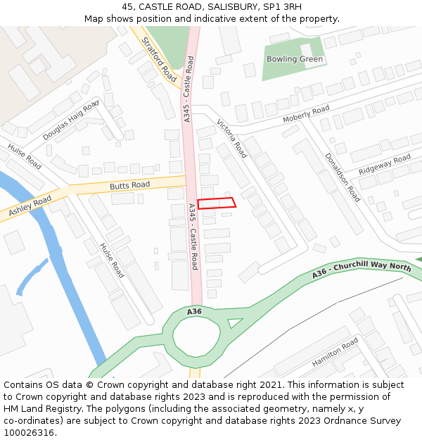 45, CASTLE ROAD, SALISBURY, SP1 3RH: Location map and indicative extent of plot