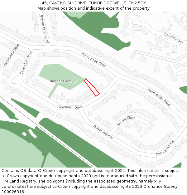 45, CAVENDISH DRIVE, TUNBRIDGE WELLS, TN2 5DY: Location map and indicative extent of plot