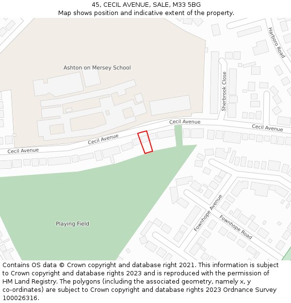 45, CECIL AVENUE, SALE, M33 5BG: Location map and indicative extent of plot