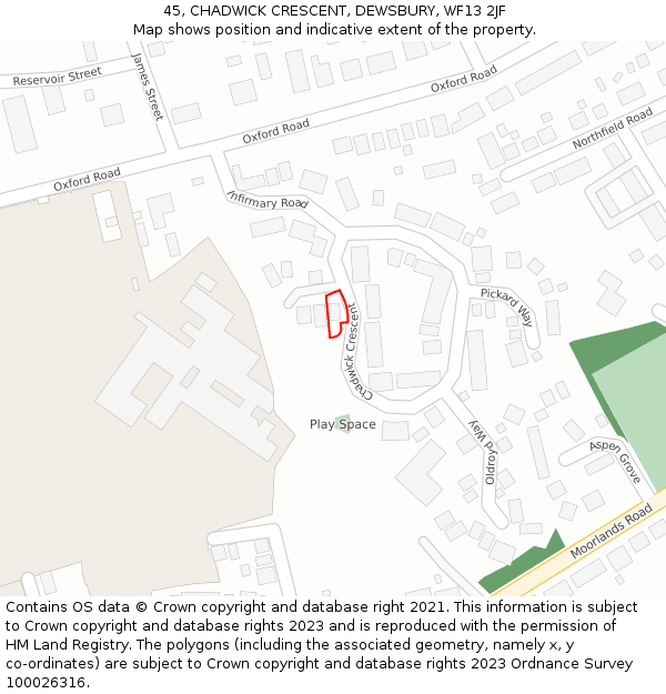 45, CHADWICK CRESCENT, DEWSBURY, WF13 2JF: Location map and indicative extent of plot