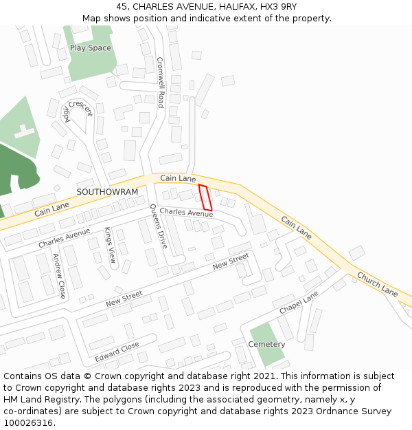 45, CHARLES AVENUE, HALIFAX, HX3 9RY: Location map and indicative extent of plot