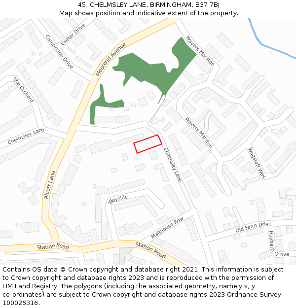 45, CHELMSLEY LANE, BIRMINGHAM, B37 7BJ: Location map and indicative extent of plot