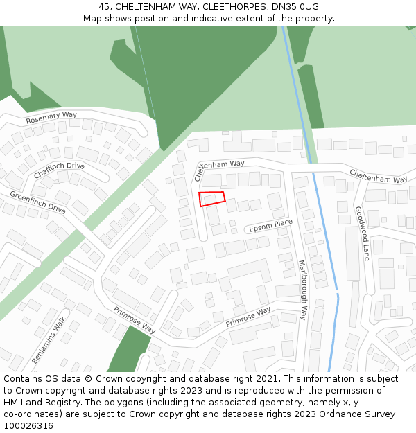 45, CHELTENHAM WAY, CLEETHORPES, DN35 0UG: Location map and indicative extent of plot