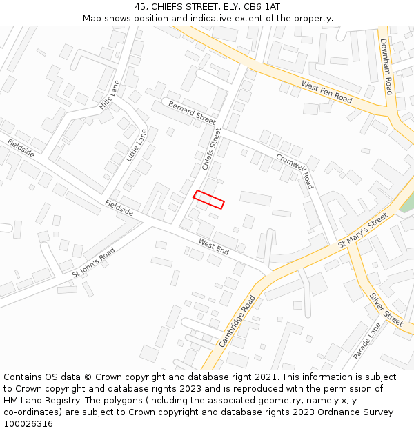 45, CHIEFS STREET, ELY, CB6 1AT: Location map and indicative extent of plot