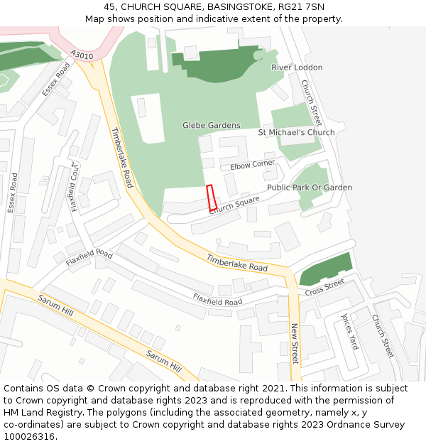 45, CHURCH SQUARE, BASINGSTOKE, RG21 7SN: Location map and indicative extent of plot