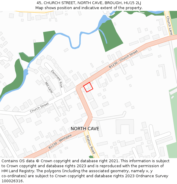 45, CHURCH STREET, NORTH CAVE, BROUGH, HU15 2LJ: Location map and indicative extent of plot