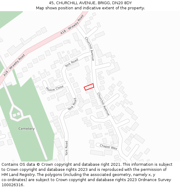 45, CHURCHILL AVENUE, BRIGG, DN20 8DY: Location map and indicative extent of plot