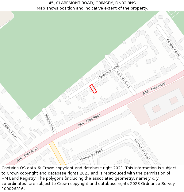 45, CLAREMONT ROAD, GRIMSBY, DN32 8NS: Location map and indicative extent of plot