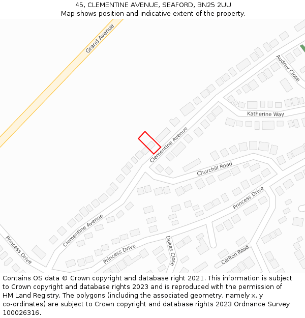 45, CLEMENTINE AVENUE, SEAFORD, BN25 2UU: Location map and indicative extent of plot
