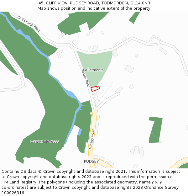 45, CLIFF VIEW, PUDSEY ROAD, TODMORDEN, OL14 8NR: Location map and indicative extent of plot