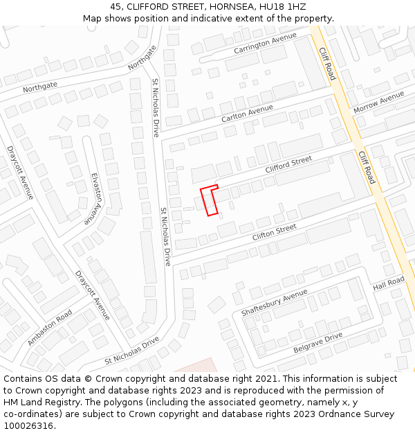 45, CLIFFORD STREET, HORNSEA, HU18 1HZ: Location map and indicative extent of plot