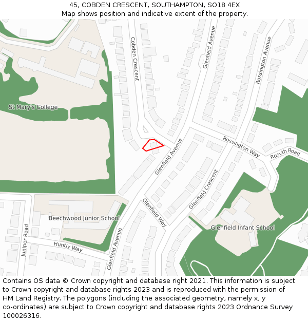 45, COBDEN CRESCENT, SOUTHAMPTON, SO18 4EX: Location map and indicative extent of plot