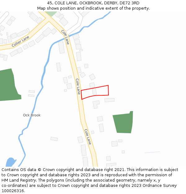 45, COLE LANE, OCKBROOK, DERBY, DE72 3RD: Location map and indicative extent of plot
