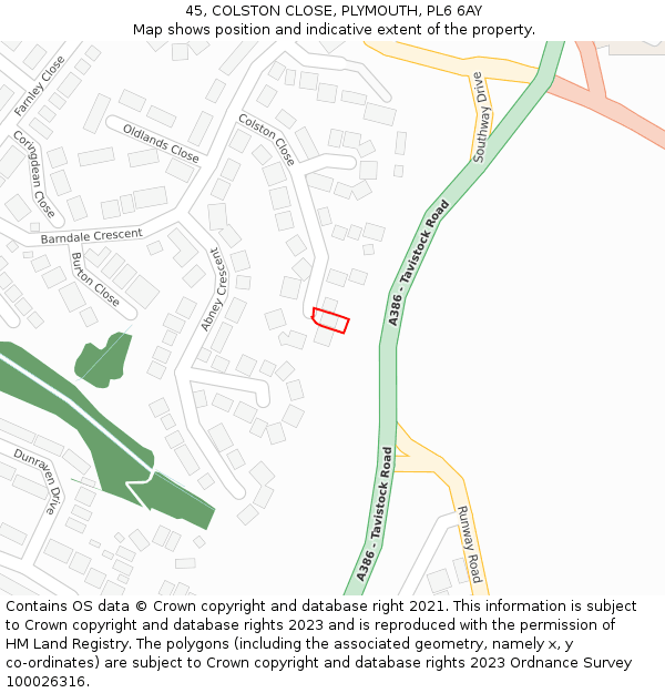 45, COLSTON CLOSE, PLYMOUTH, PL6 6AY: Location map and indicative extent of plot