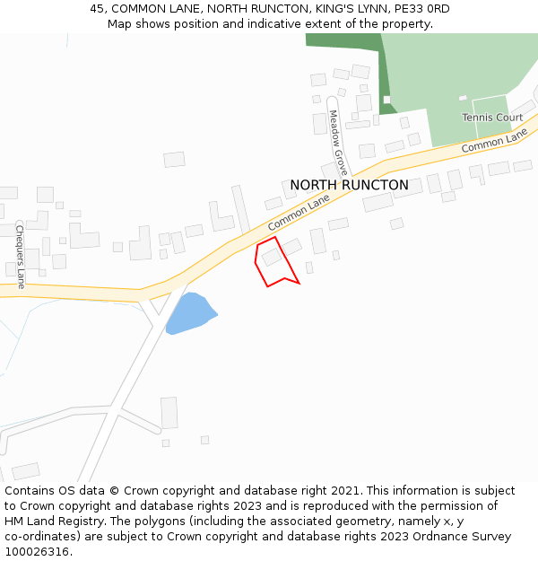45, COMMON LANE, NORTH RUNCTON, KING'S LYNN, PE33 0RD: Location map and indicative extent of plot