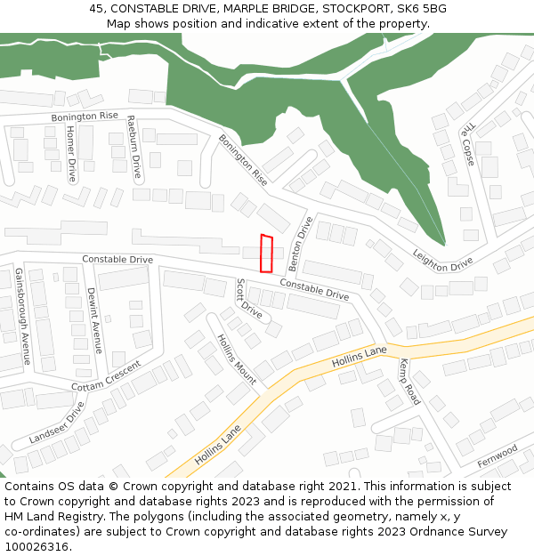 45, CONSTABLE DRIVE, MARPLE BRIDGE, STOCKPORT, SK6 5BG: Location map and indicative extent of plot