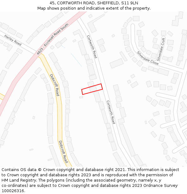 45, CORTWORTH ROAD, SHEFFIELD, S11 9LN: Location map and indicative extent of plot