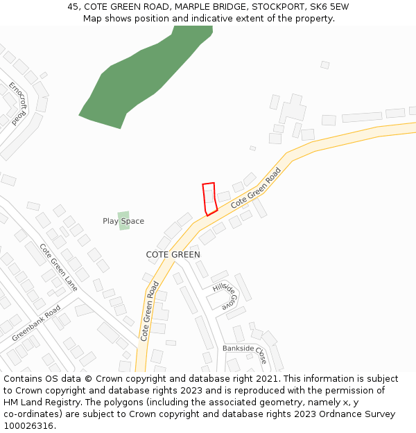 45, COTE GREEN ROAD, MARPLE BRIDGE, STOCKPORT, SK6 5EW: Location map and indicative extent of plot